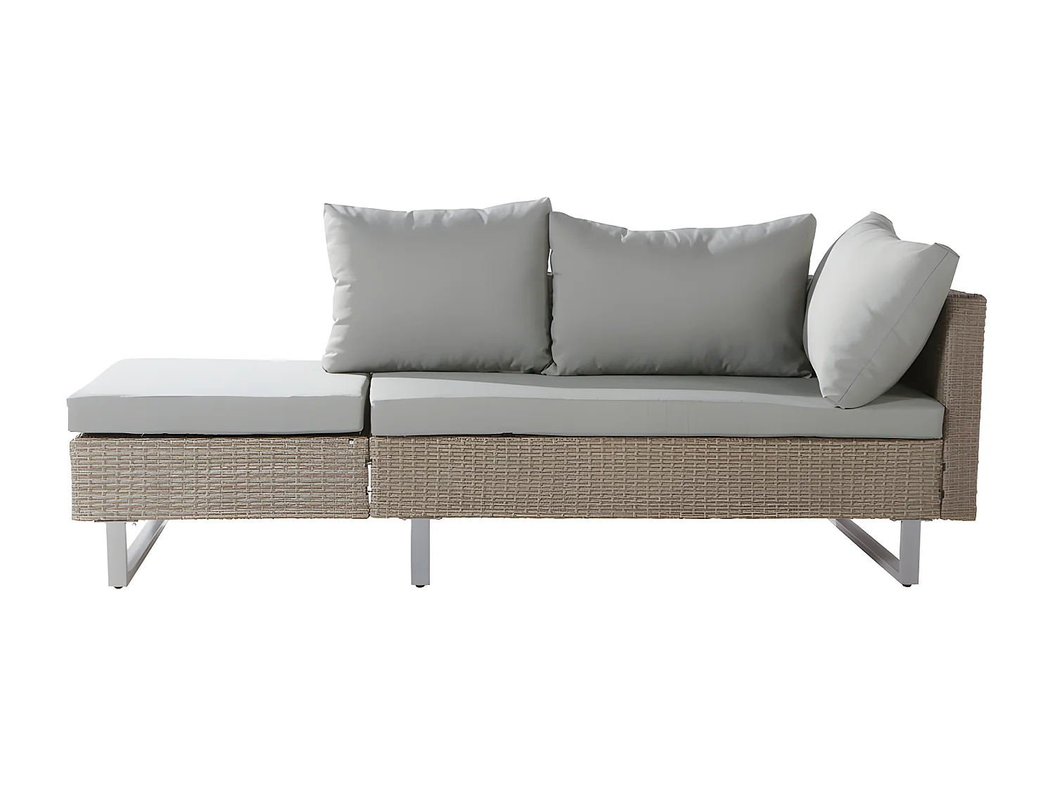 Salon de jardin modulable en rotin PE - adapté pour 4 à 5 personnes - table basse en planches de plastique - Taupe