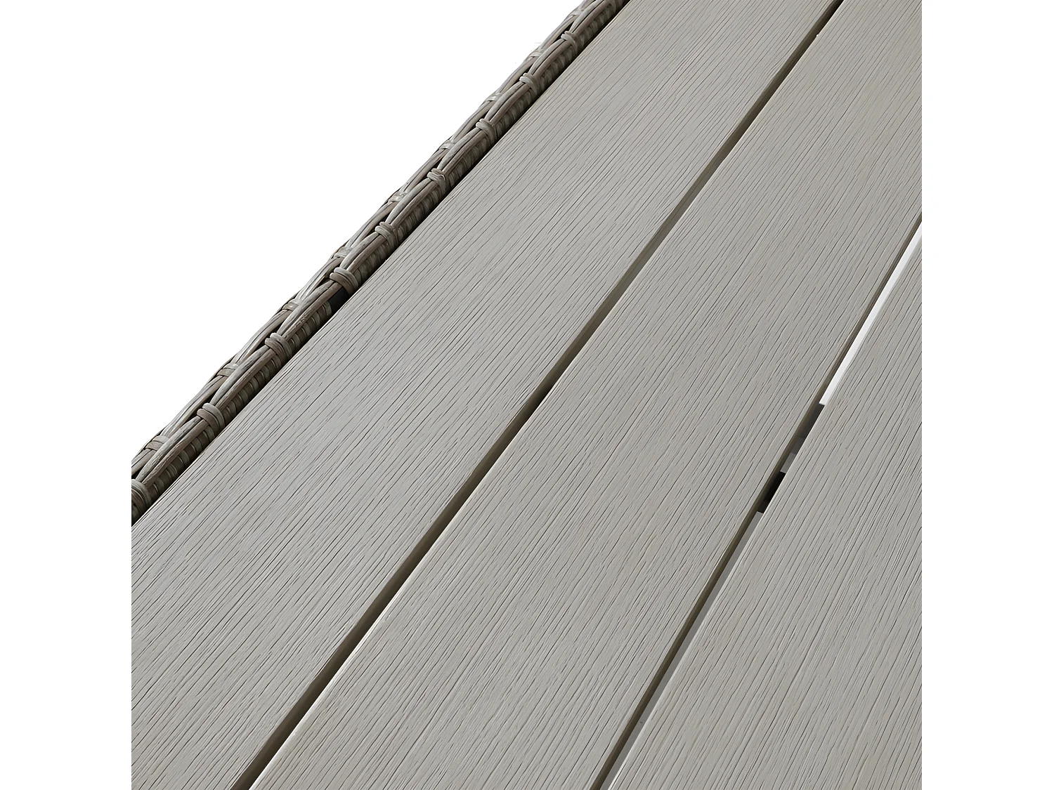 Salon de jardin modulable en rotin PE - adapté pour 4 à 5 personnes - table basse en planches de plastique - Taupe