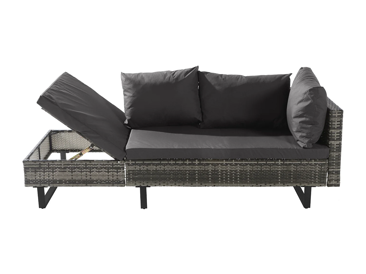 Modulair PE rotan tuinmeubel - geschikt voor 4 tot 5 personen - kunststof planken salontafel - Grijs