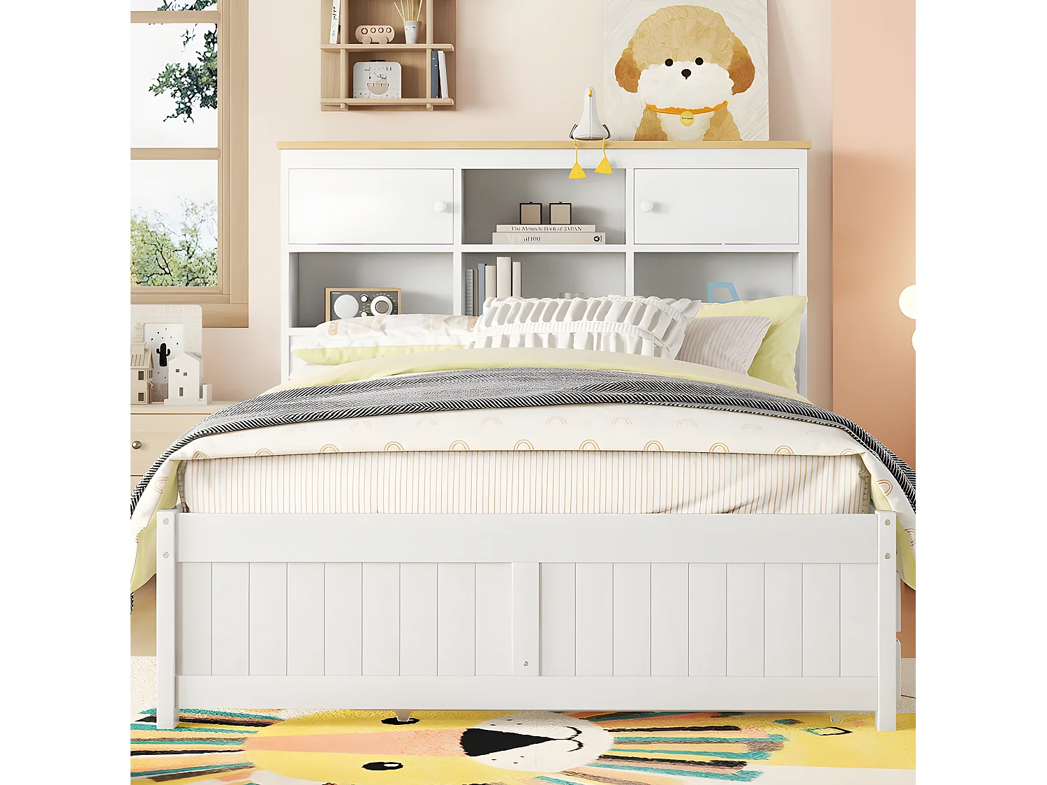 Lit gigogne en Bois 140x200cm - avec 3 tiroirs et tête de rangement - Blanc