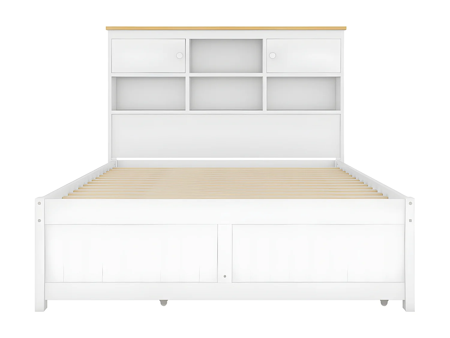 Lit gigogne en Bois 140x200cm - avec 3 tiroirs et tête de rangement - Blanc