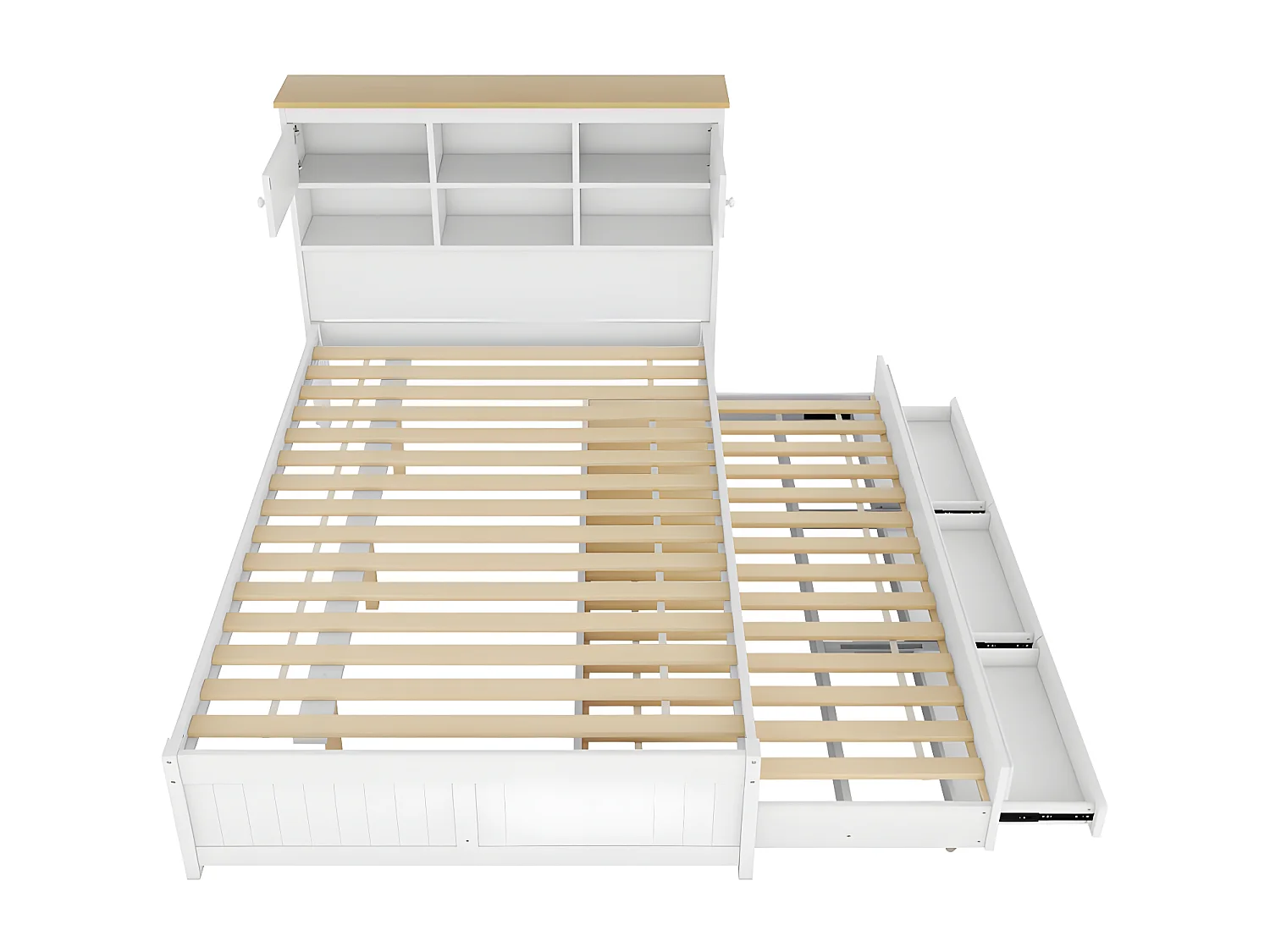 Lit gigogne en Bois 140x200cm - avec 3 tiroirs et tête de rangement - Blanc