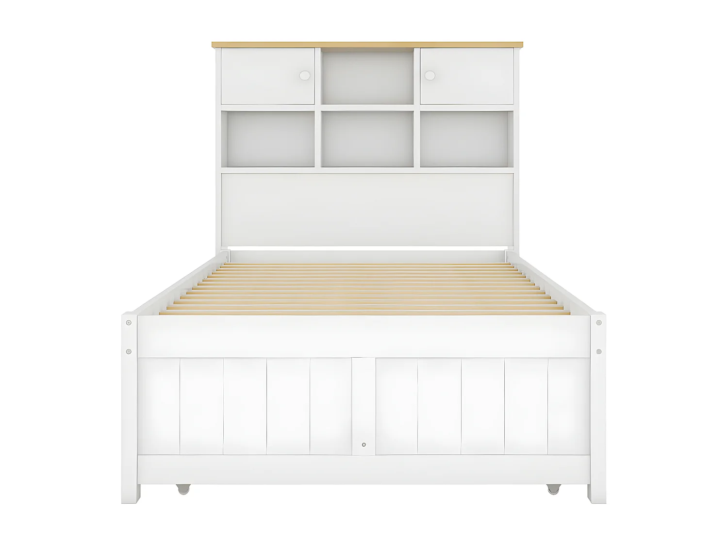 Cama nido de madera 90x200 cm - con 3 cajones y cabecero con almacenaje - Blanco