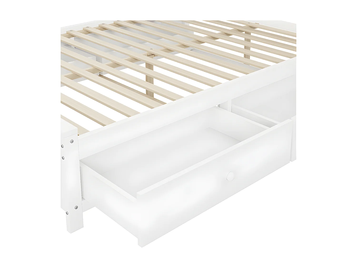 Letto matrimoniale 140x200 cm - con 4 cassetti e ampia testiera contenitore - legno massello - Bianco