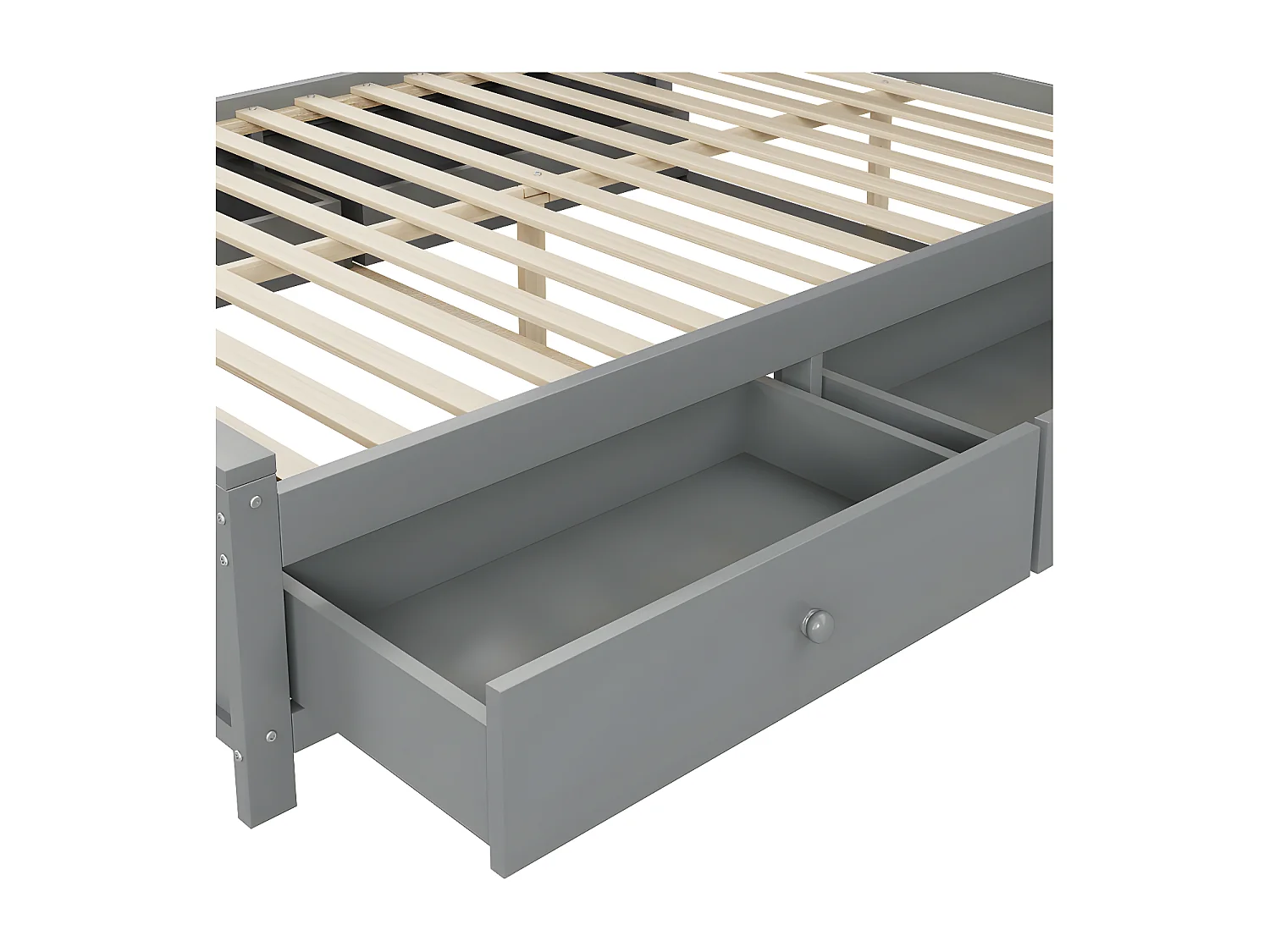 Doppelbett 140x200 – mit Stauraum – mit 4 Schubladen und großem Stauraum – Massivholz – Lattenrost – Grau