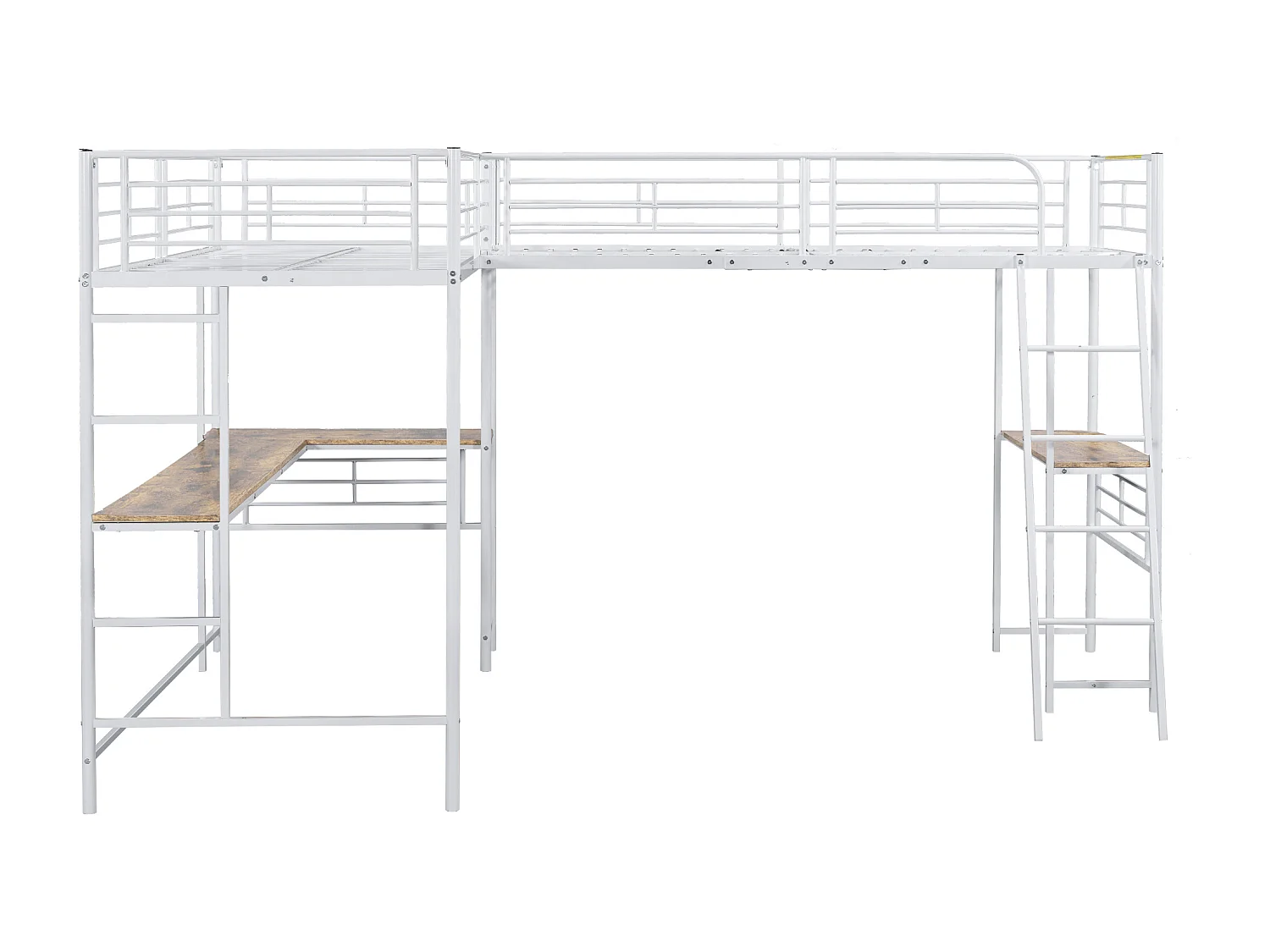 Cama entrepiso - 2 camas 90x200 cm - 2 escritorios debajo de la cama - Blanco