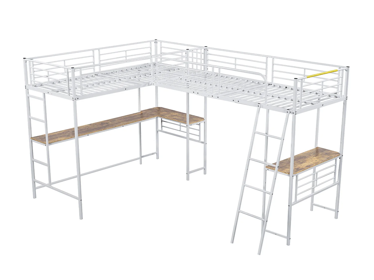 Lit mezzanine - 2 lits 90x200 cm - 2 bureaux sous le lit - Blanc