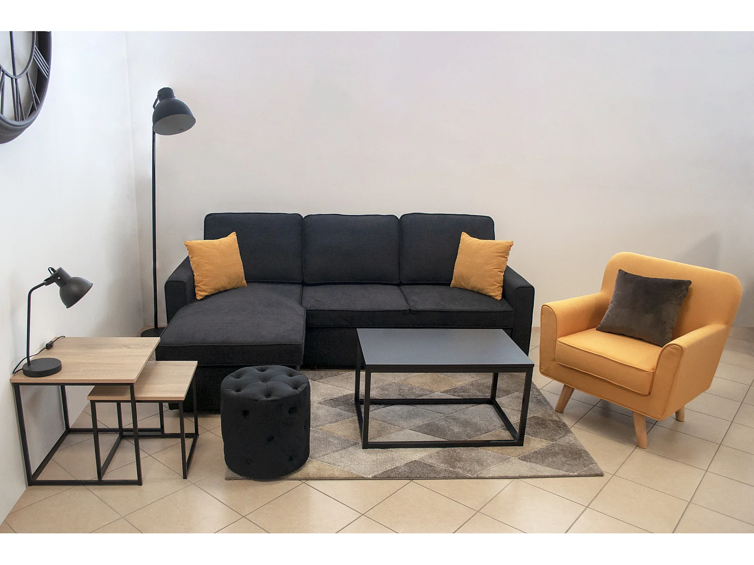 Lampada da tavolo in metallo nero, Abat jour mod. Manhattan