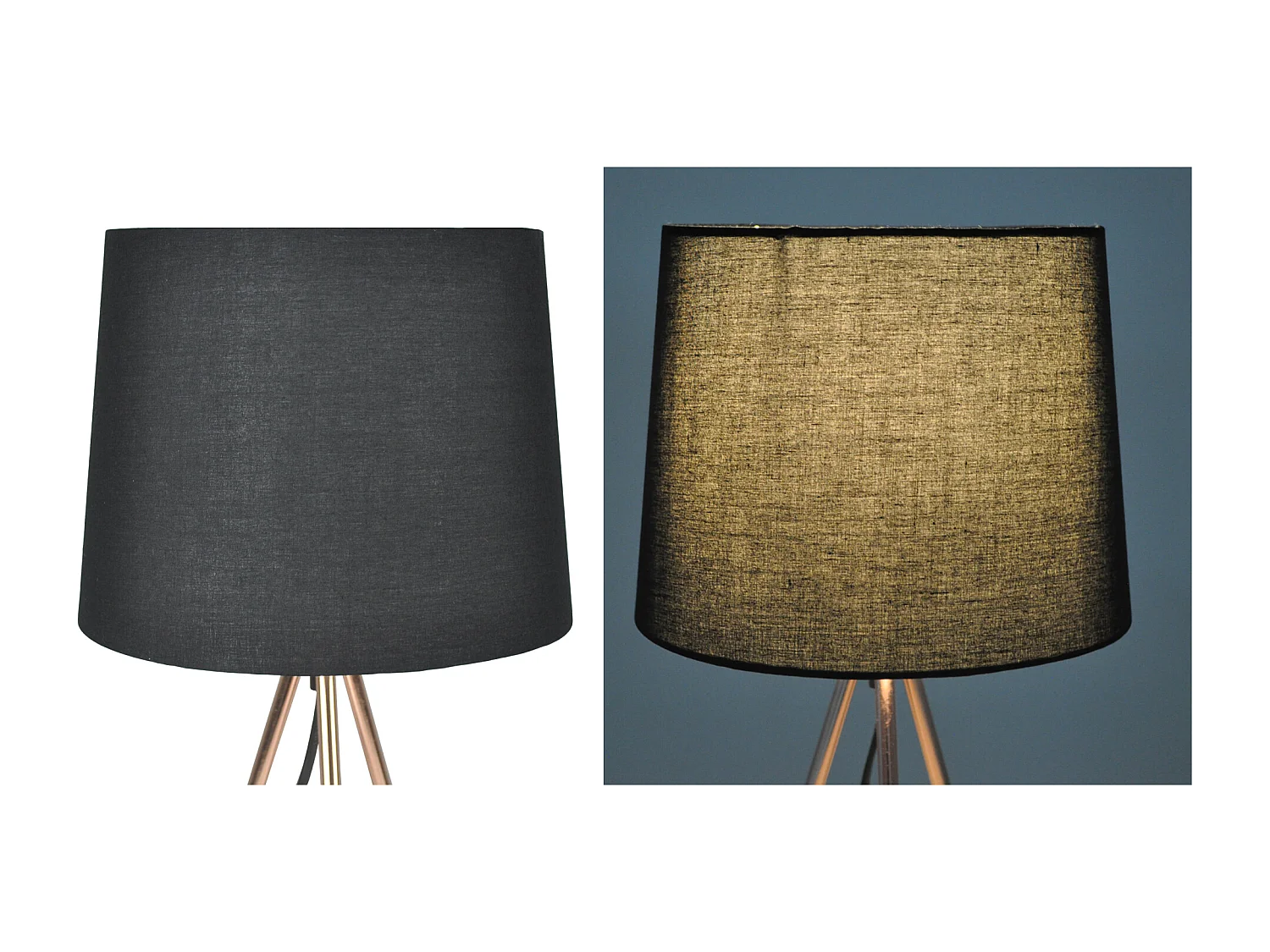 Lampada da tavolo con treppiede in metallo color oro rosa, abat jour mod. Michelle