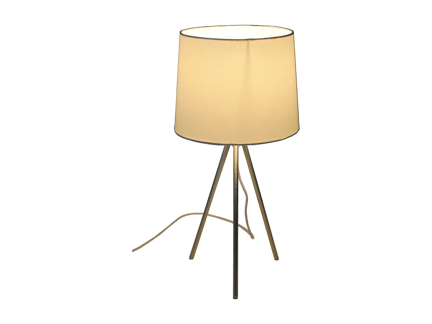 Lampada da tavolo con treppiede in metallo argentato, abat jour mod. Michelle