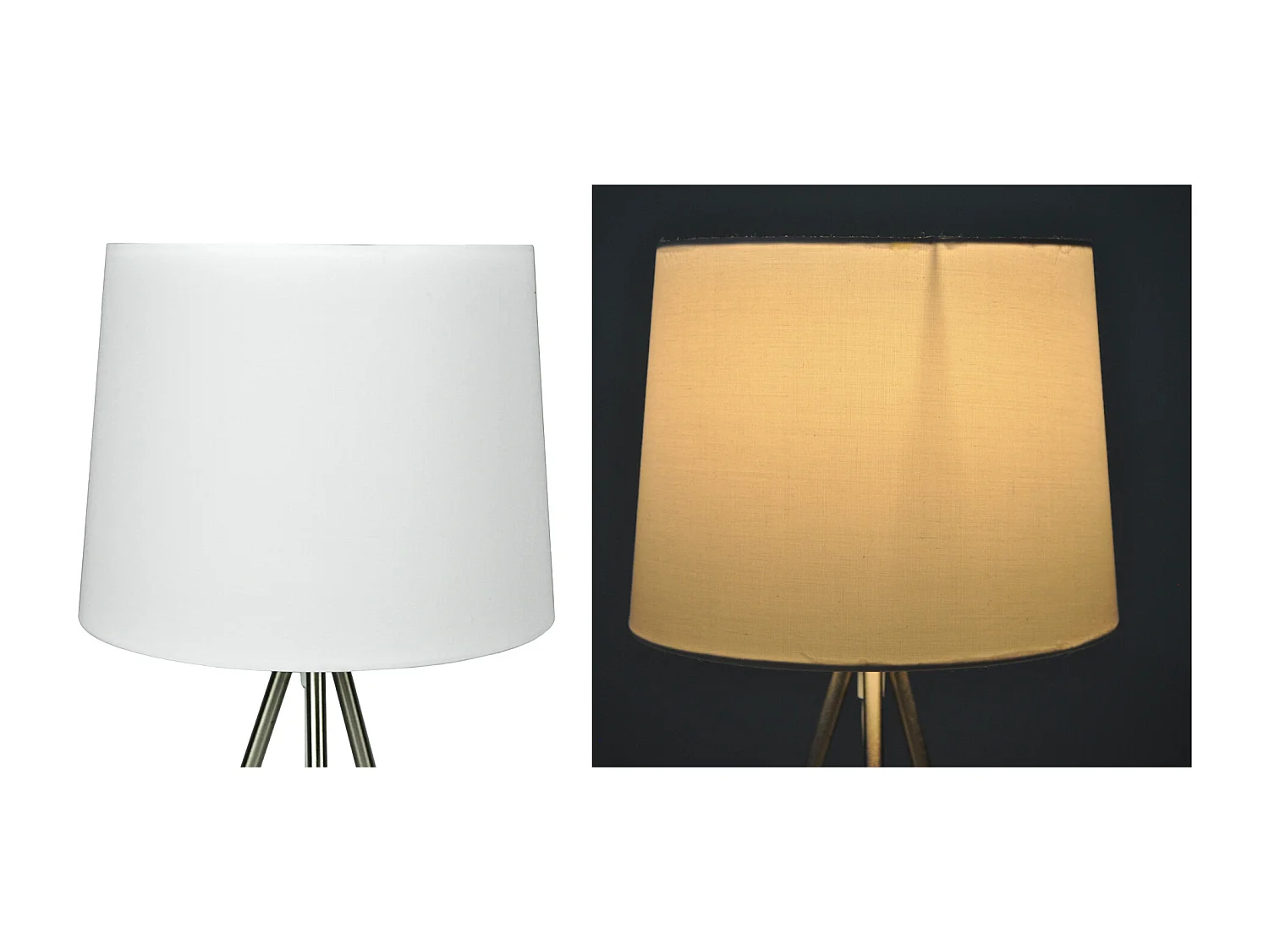 Lampada da tavolo con treppiede in metallo argentato, abat jour mod. Michelle