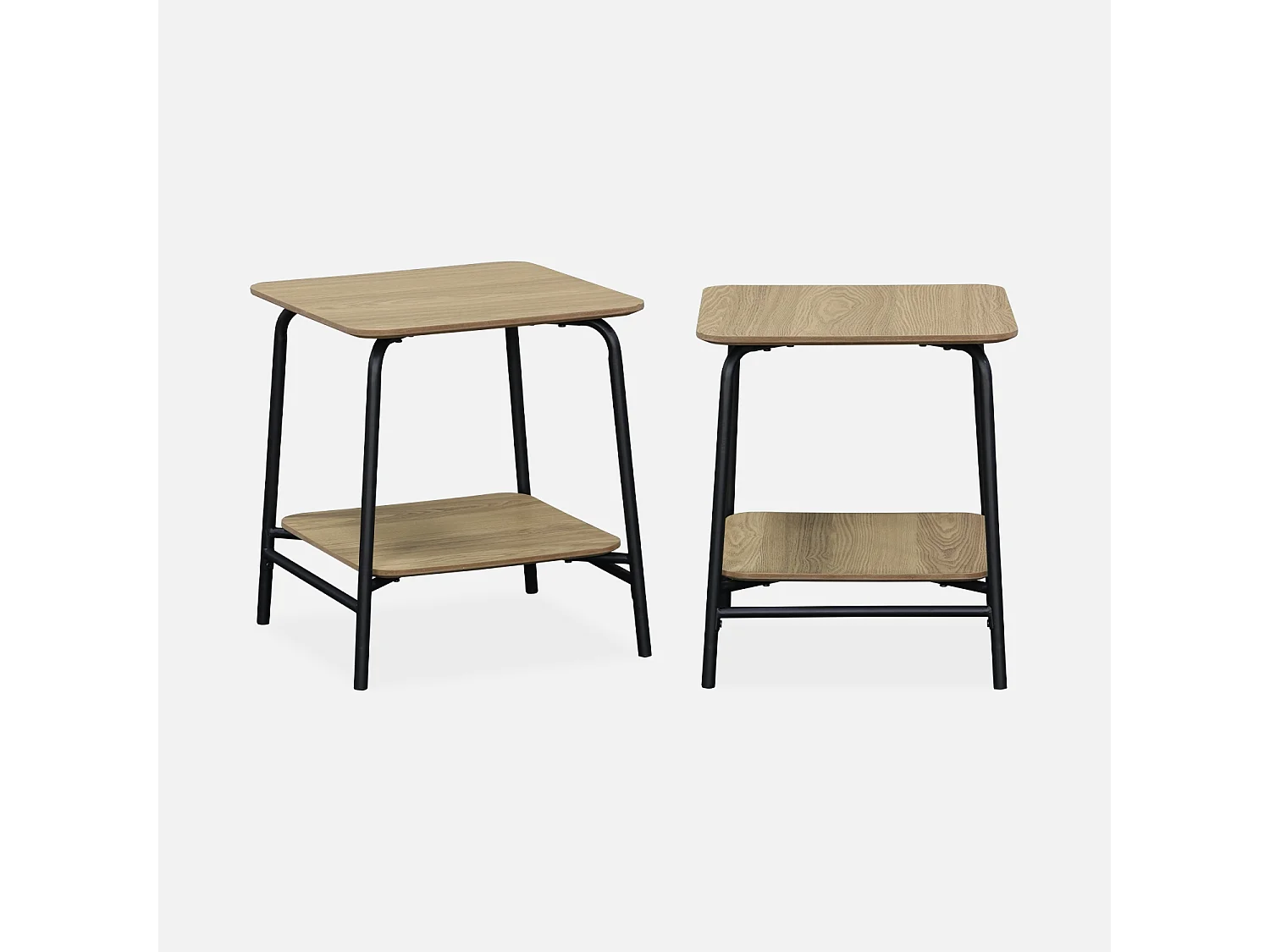 Mesita de noche con decoración de madera, set de 2 natural