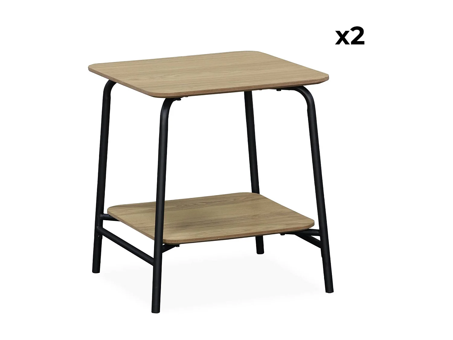 Mesita de noche con decoración de madera, set de 2 natural