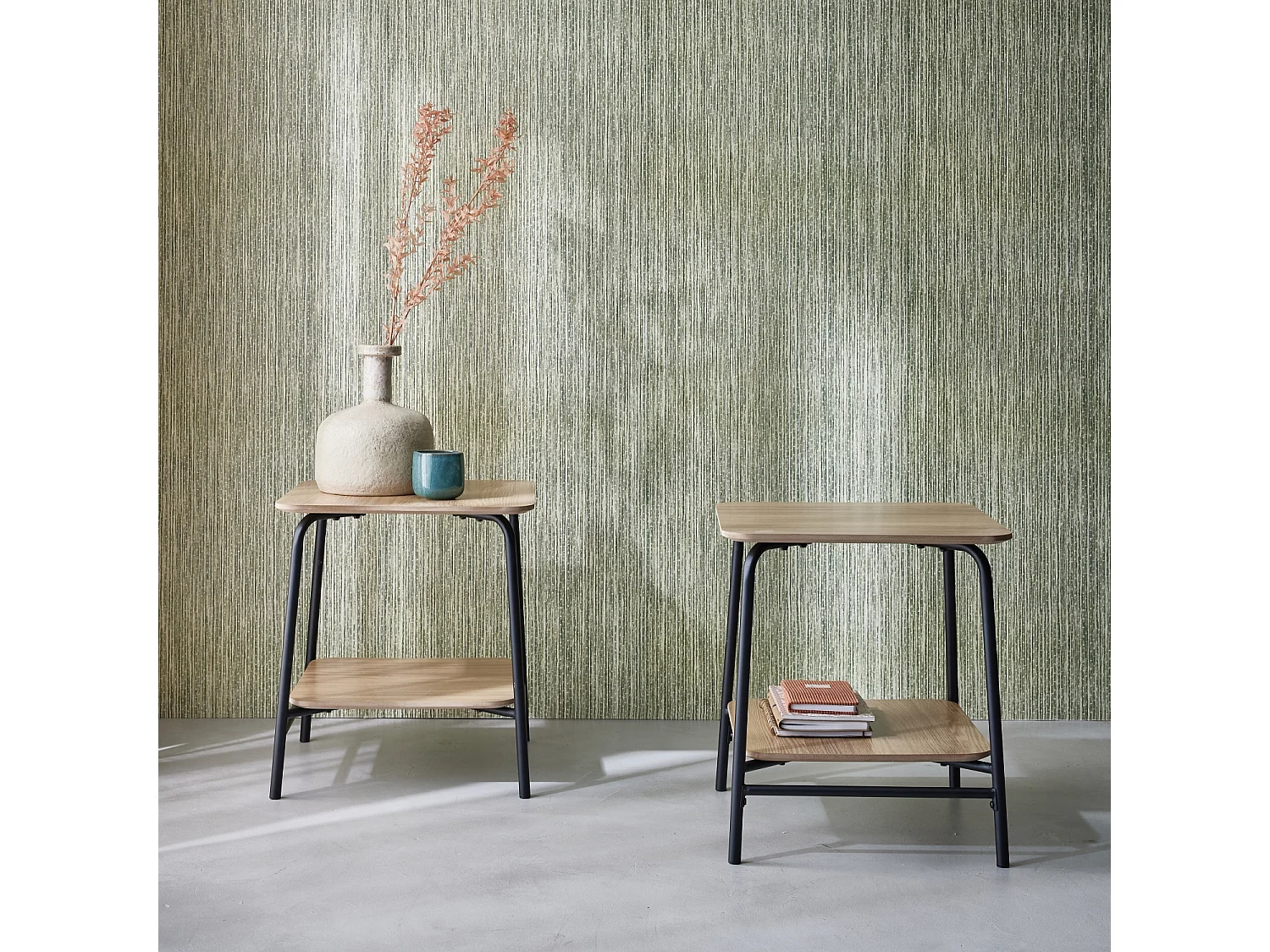 Mesita de noche con decoración de madera, set de 2 natural