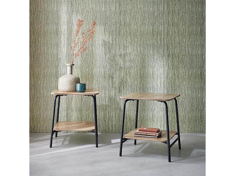 Mesita de noche con decoración de madera, set de 2 natural