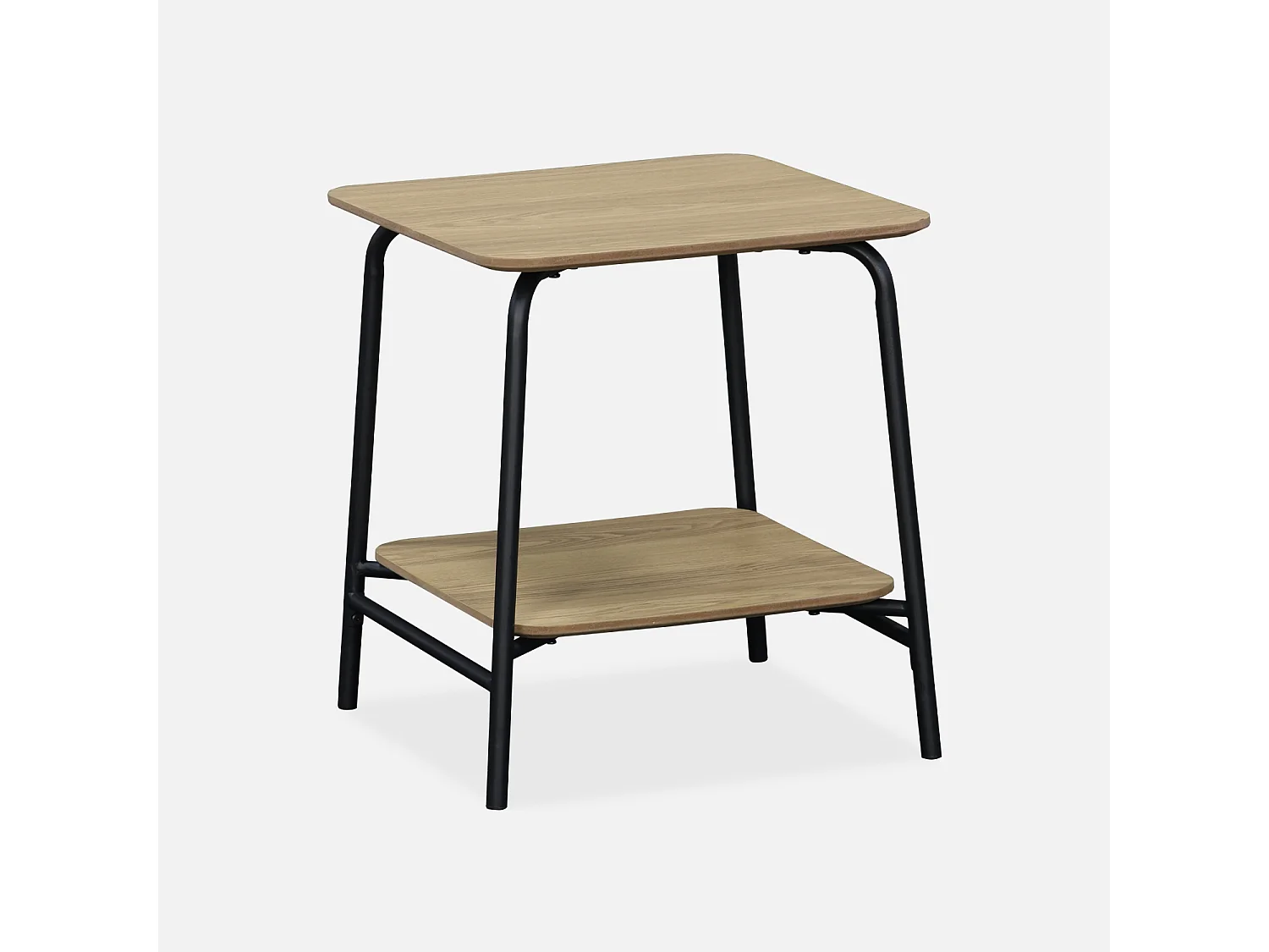 Table de chevet effet table d'école en décor bois avec structure en acier - 1 étagère centrale