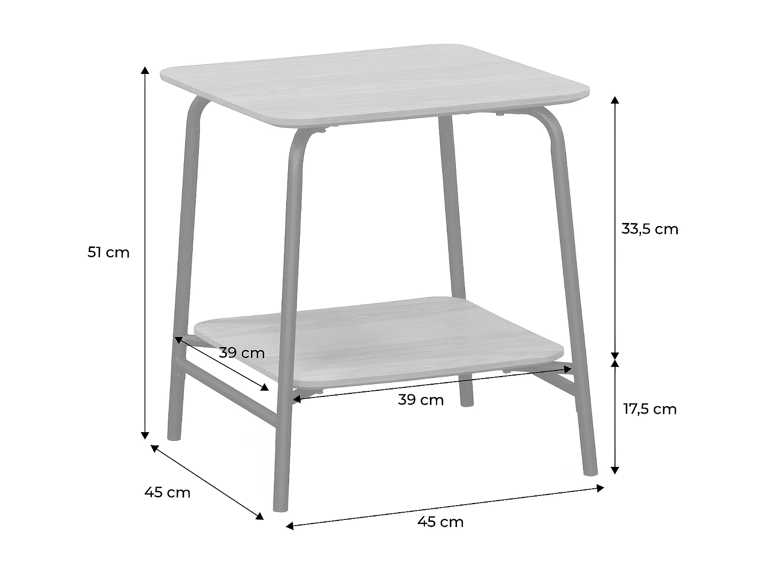 Table de chevet effet table d'école en décor bois avec structure en acier - 1 étagère centrale