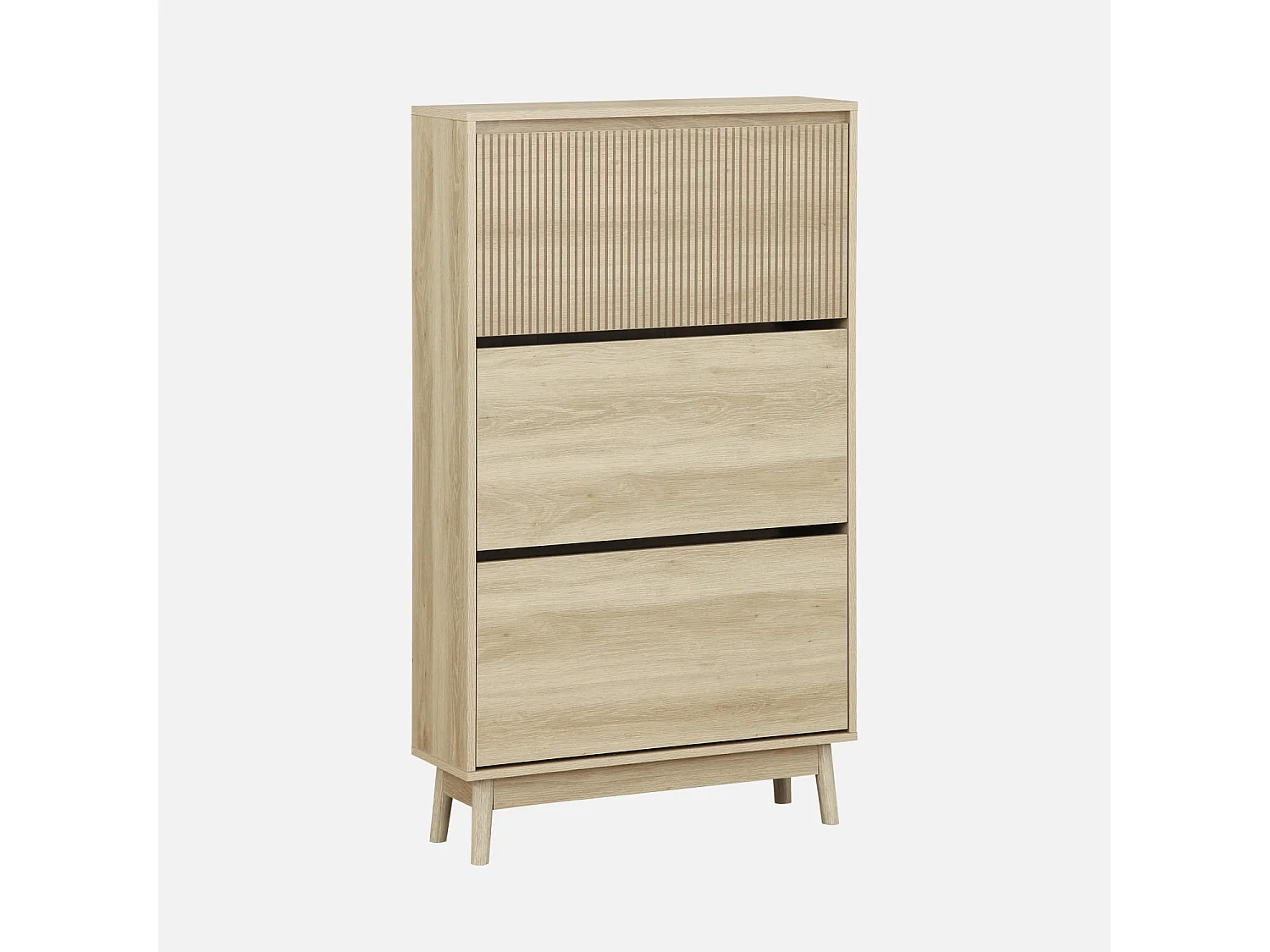 Scarpiera a 3 ante, decoro in legno naturale, marrone naturale