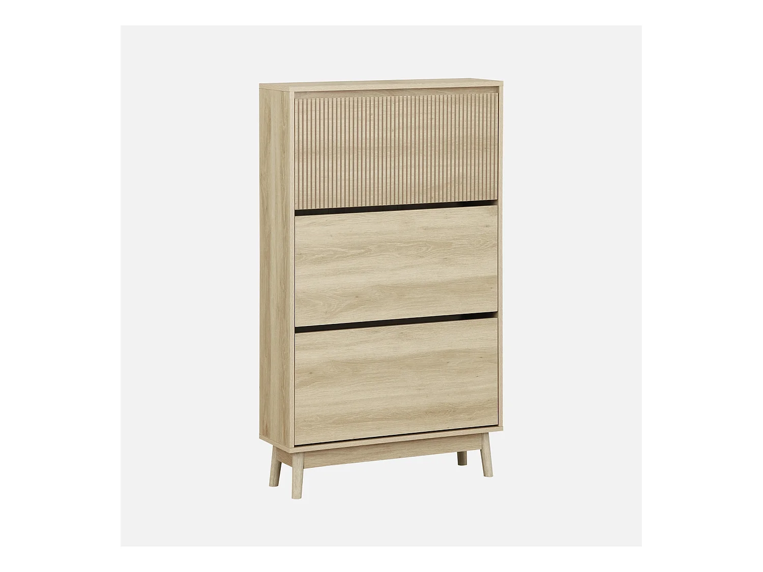 Meuble à chaussures scandinave décor bois clair 3 portes abattantes capacité 18 paires de chaussures