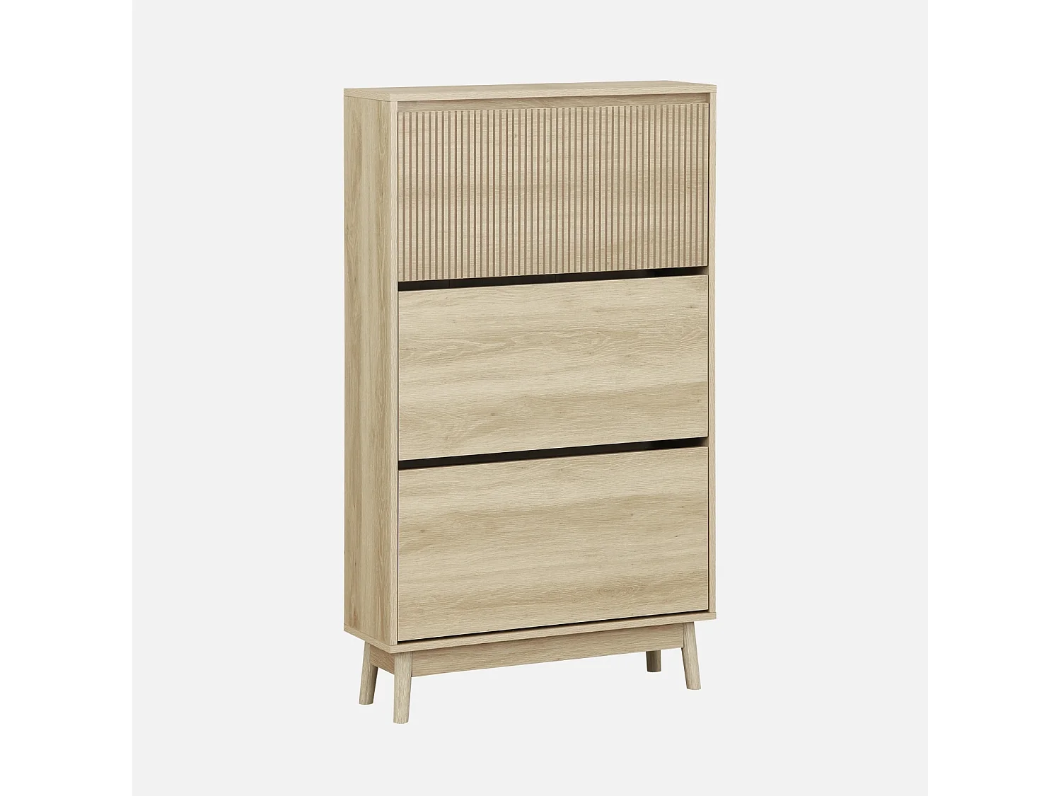 Scarpiera con decoro in legno naturale, 3 ante, marrone naturale