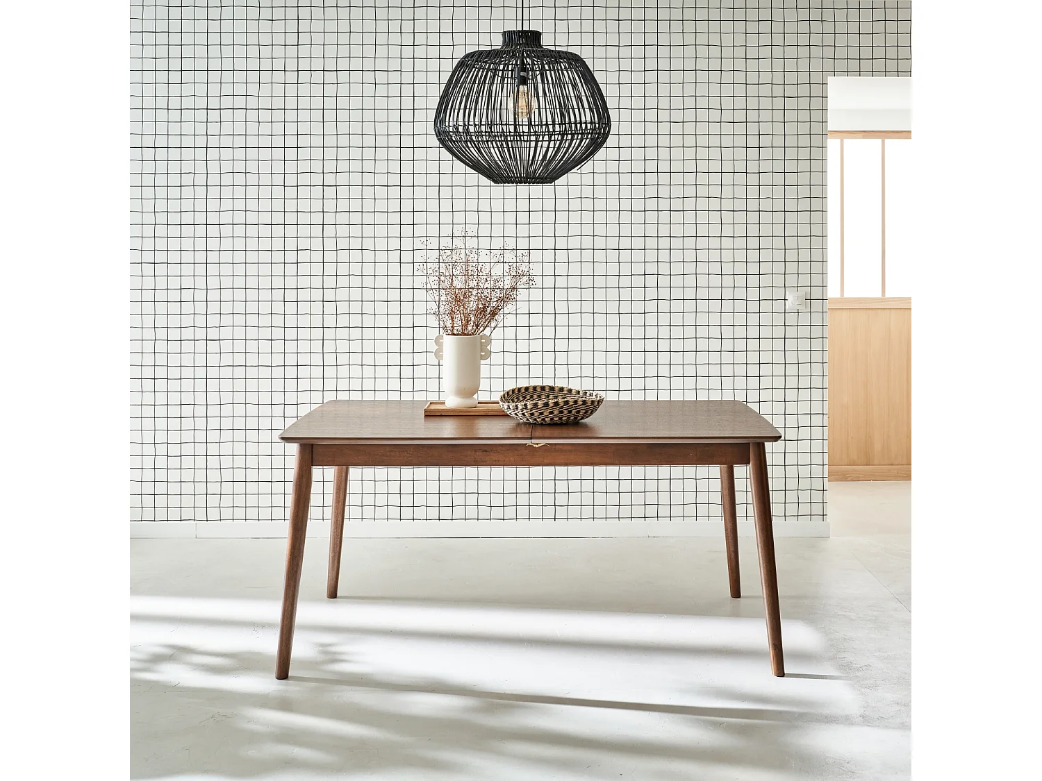 Tavolo da pranzo rettangolare allungabile, 6-8 posti, marrone