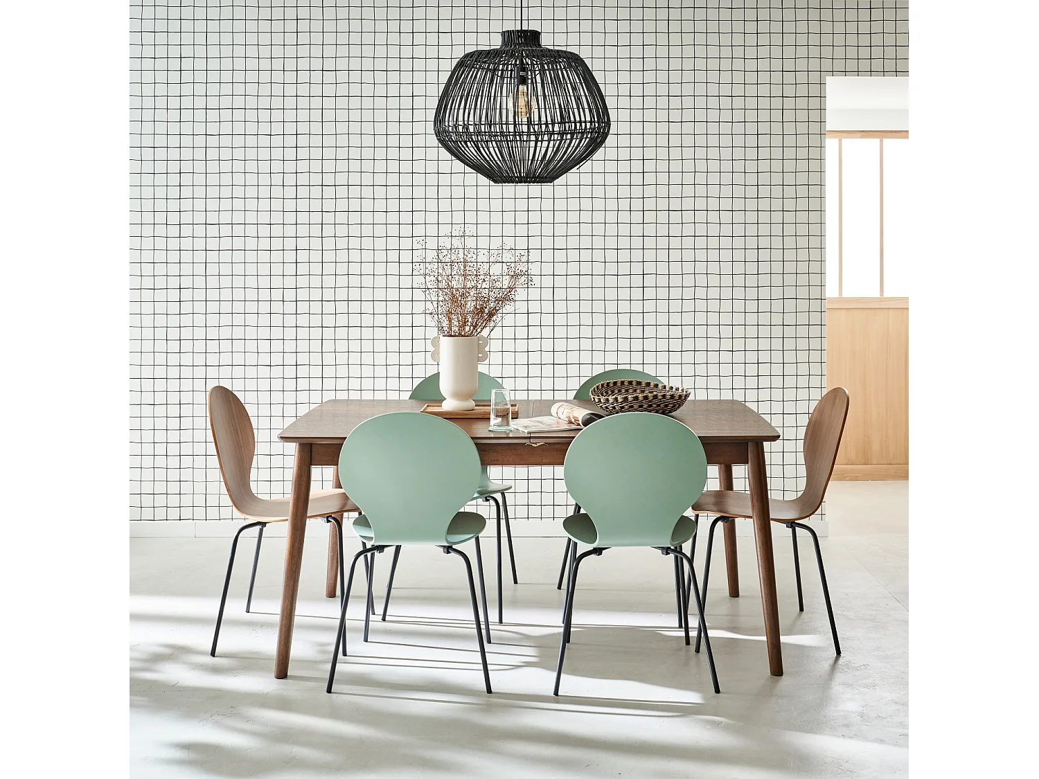 Mesa de comedor rectangular extensible de 6-8 plazas nogal