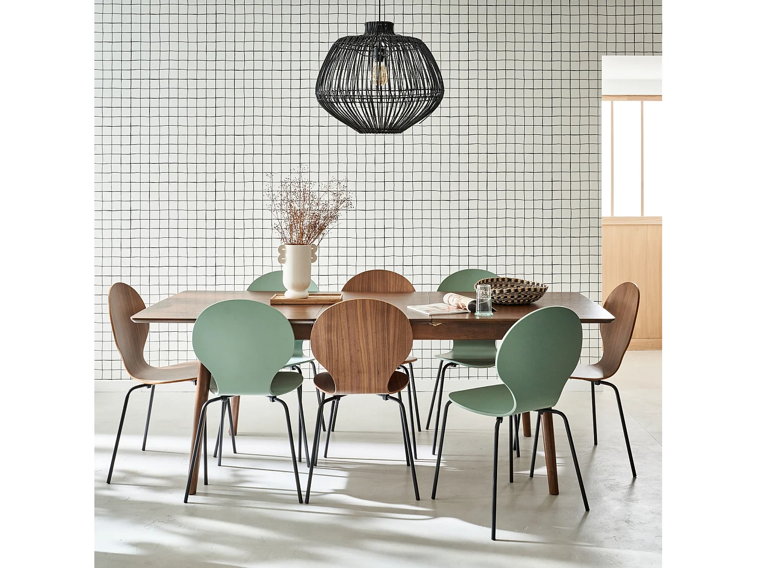 Mesa de comedor rectangular extensible de 6-8 plazas nogal