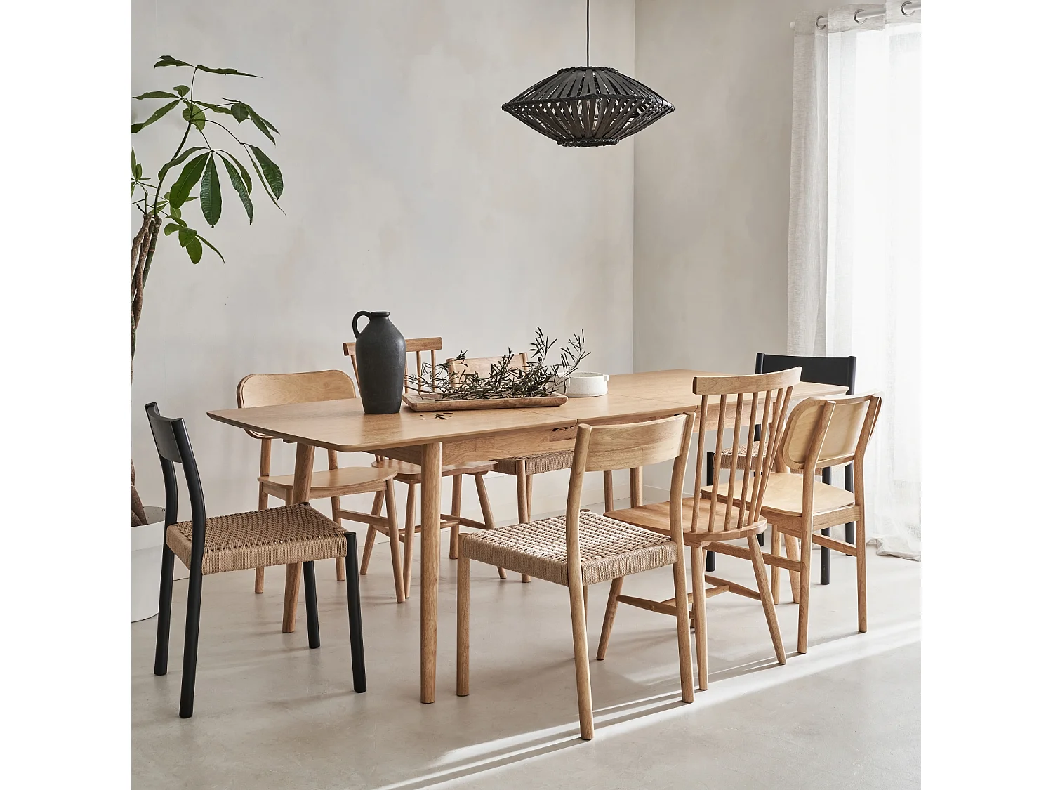 Mesa de comedor rectangular extensible de 6-8 plazas natural