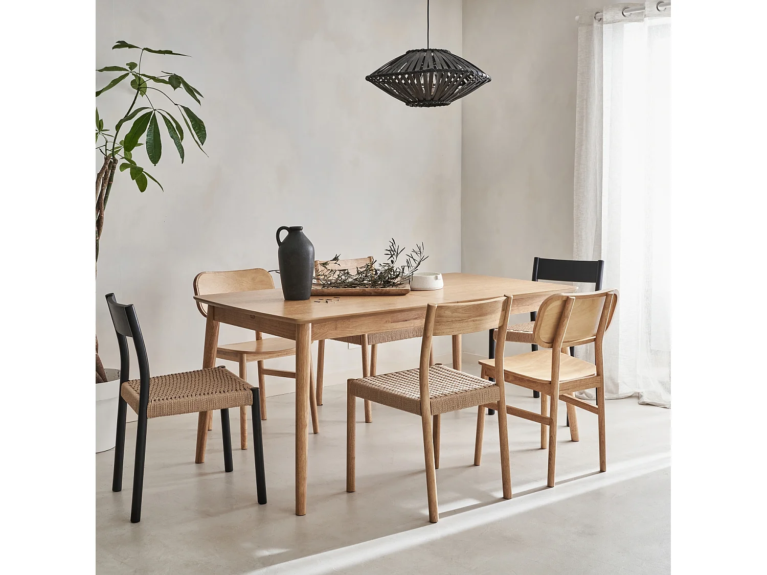 Mesa de comedor rectangular extensible de 6-8 plazas natural