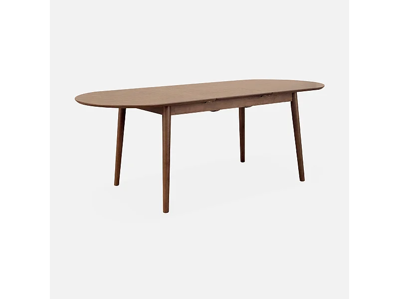 Mesa de comedor ovalada y extensible de 6 a 8 plazas nogal