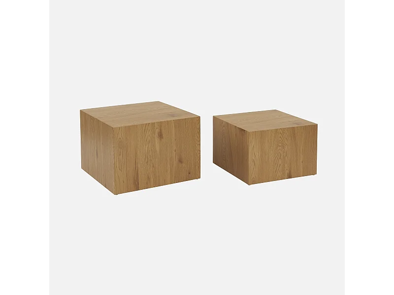 Lot de 2 tables basses carrées effet chêne SYLVA L 58 x l 58 x H 40cm / L 50 x l 50 x H 33cm