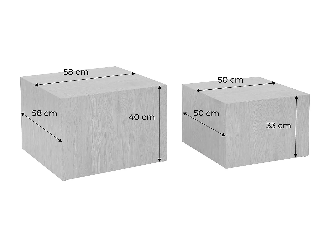 Lot de 2 tables basses carrées effet chêne SYLVA L 58 x l 58 x H 40cm / L 50 x l 50 x H 33cm