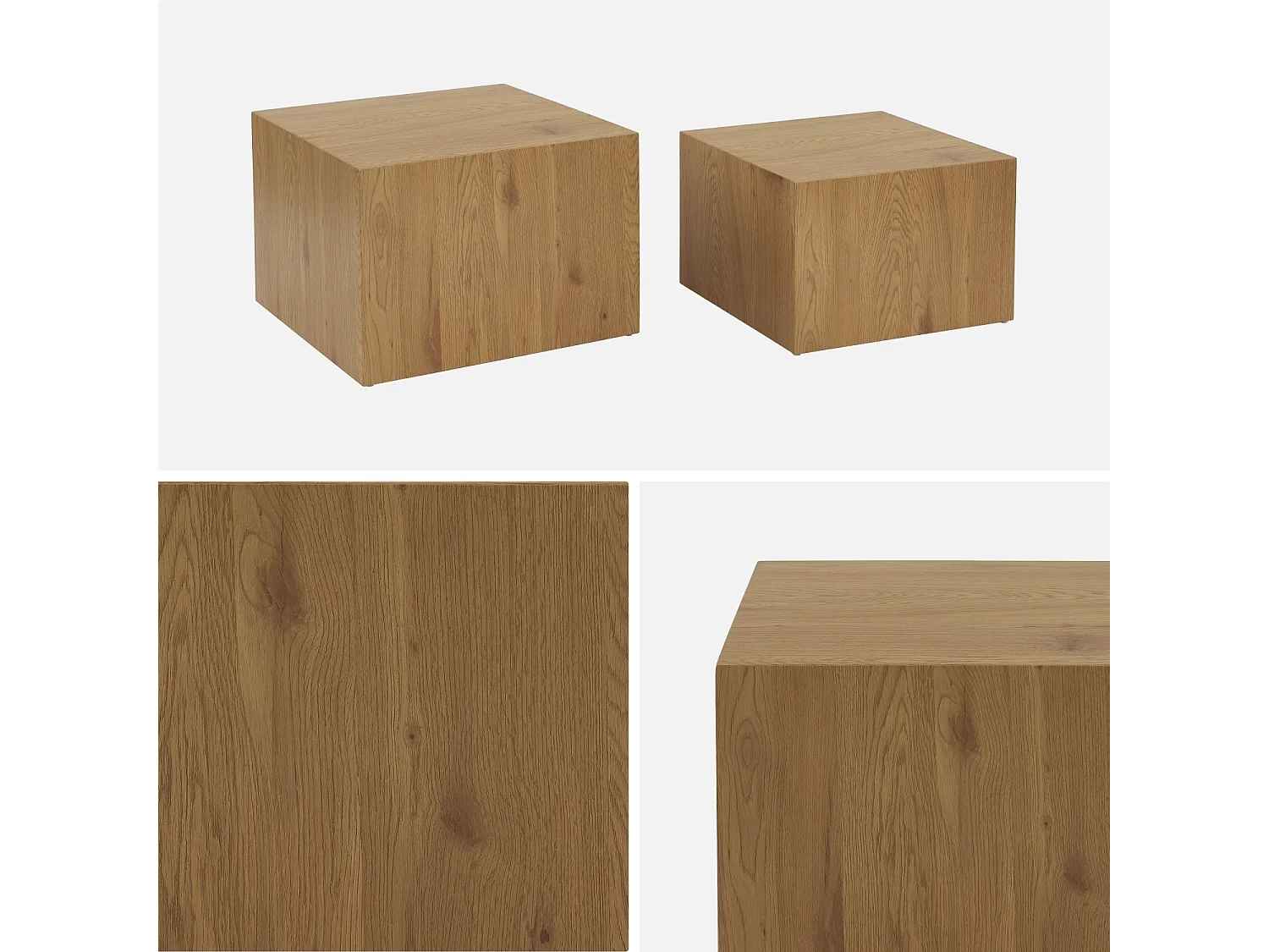 Lot de 2 tables basses carrées effet chêne SYLVA L 58 x l 58 x H 40cm / L 50 x l 50 x H 33cm