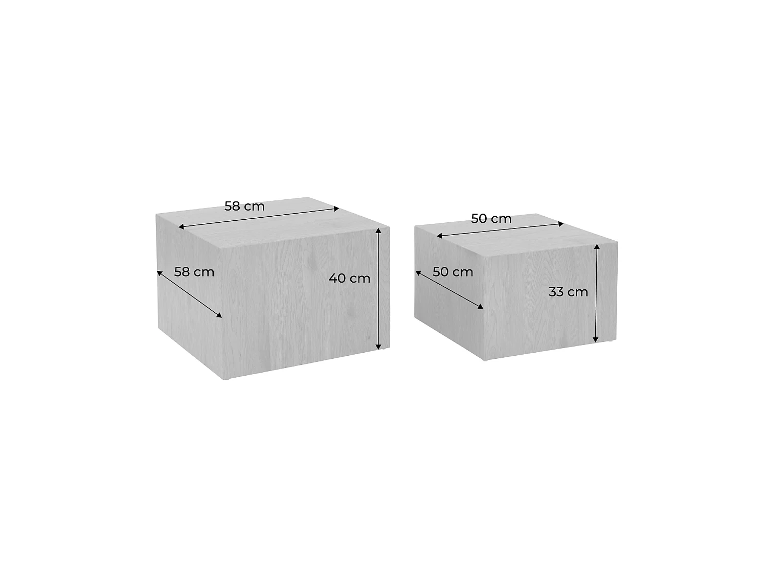 Lot de 2 tables basses carrées effet chêne SYLVA L 58 x l 58 x H 40cm / L 50 x l 50 x H 33cm