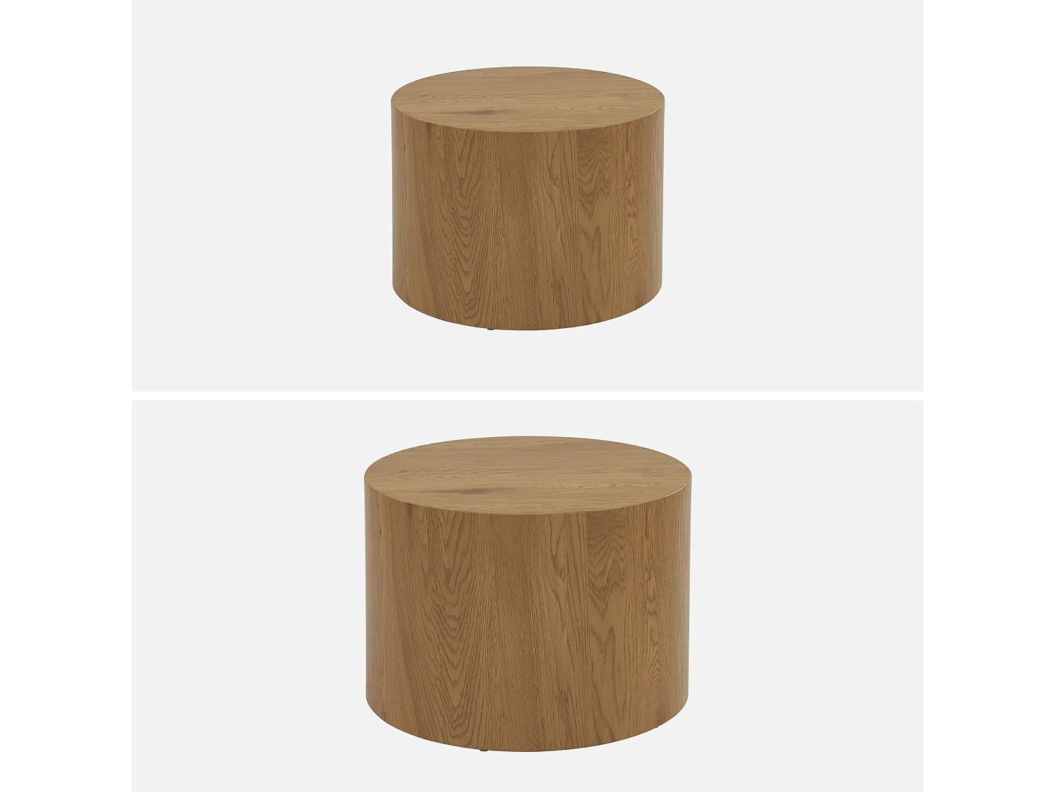 Lot de 2 tables basses rondes effet chêne. Ø58 x H 40cm / Ø50 x H 33cm SYLVA