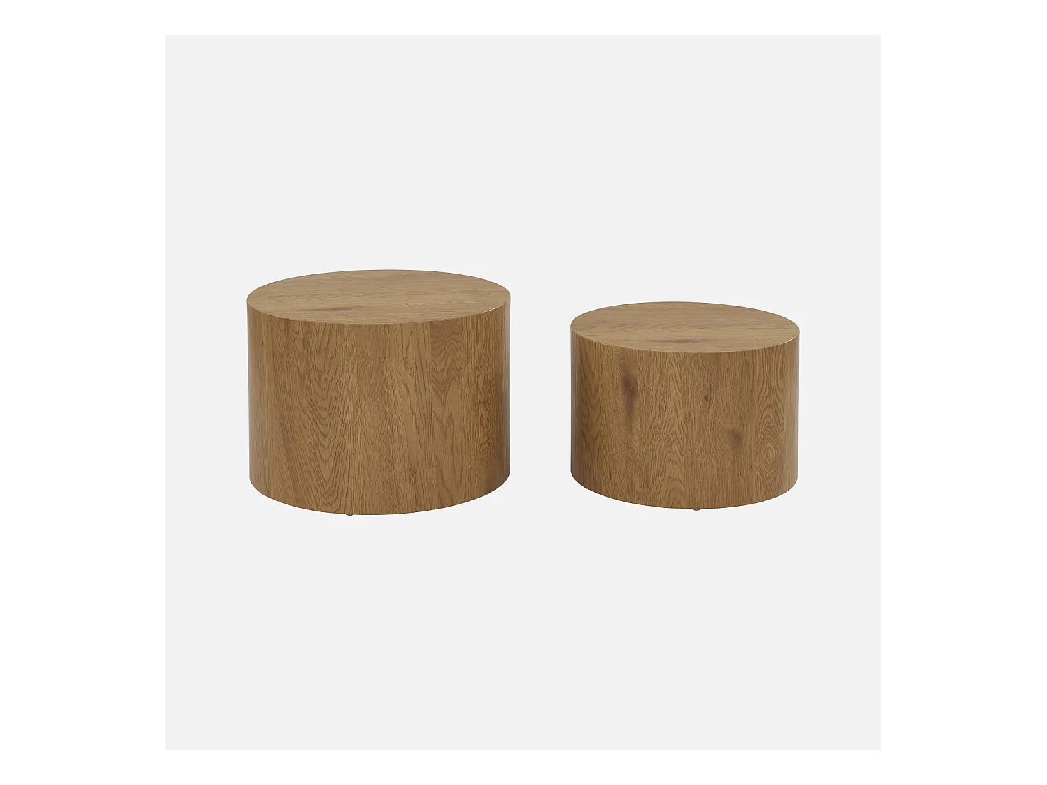Lot de 2 tables basses rondes effet chêne. Ø58 x H 40cm / Ø50 x H 33cm SYLVA