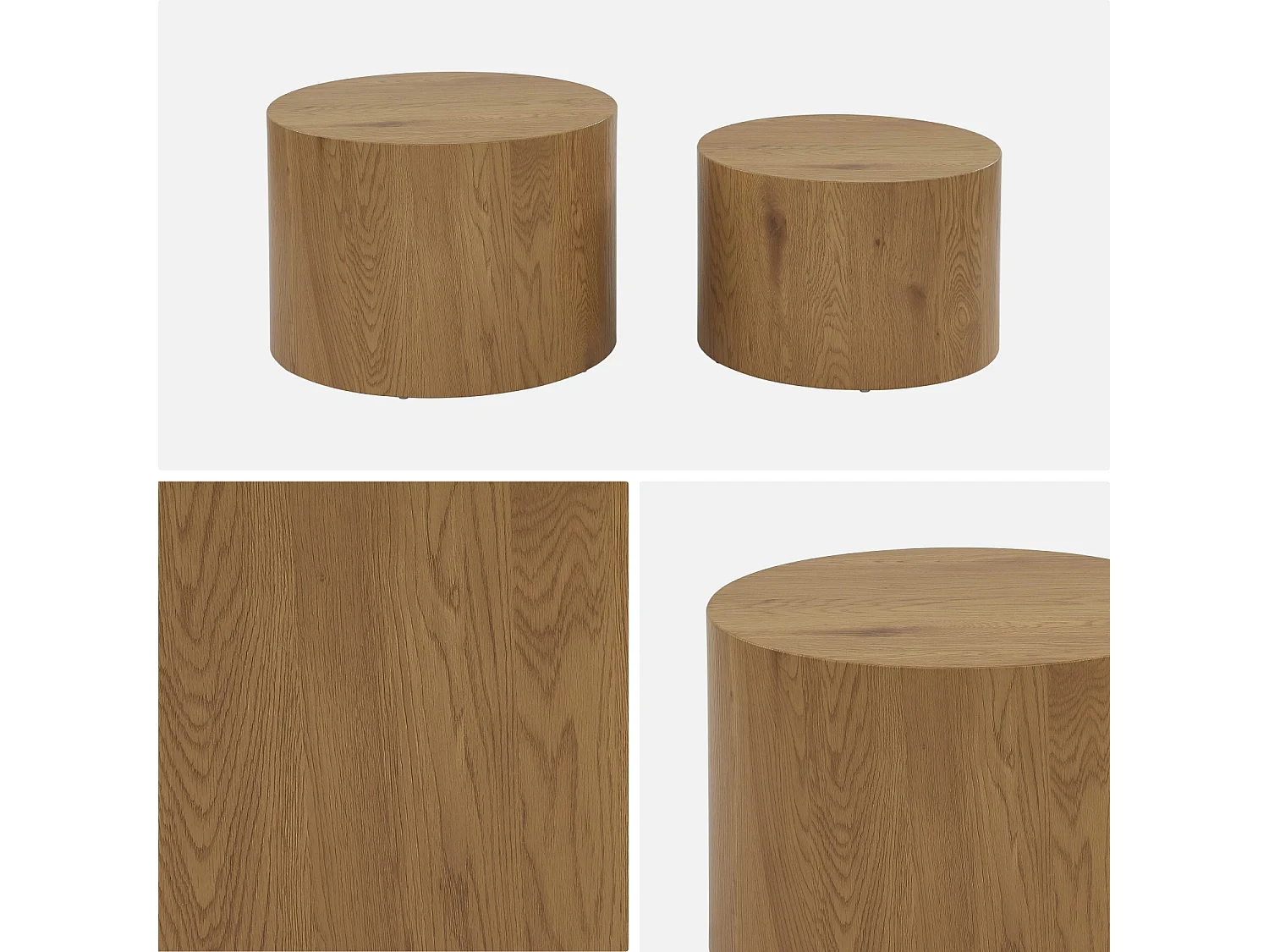 Set di 2 tavolini rotondi impilabili effetto quercia, marrone naturale
