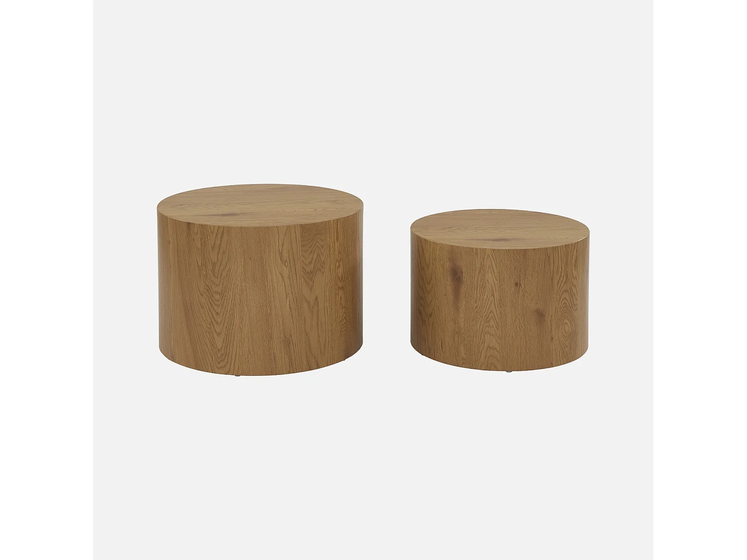 Set di 2 tavolini rotondi impilabili effetto quercia, marrone naturale