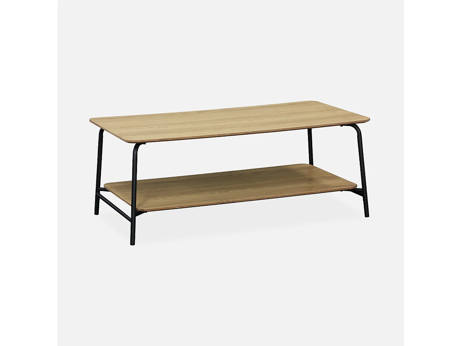 Table basse vintage effet table d'école en décor bois et métal noir avec 1 étagère