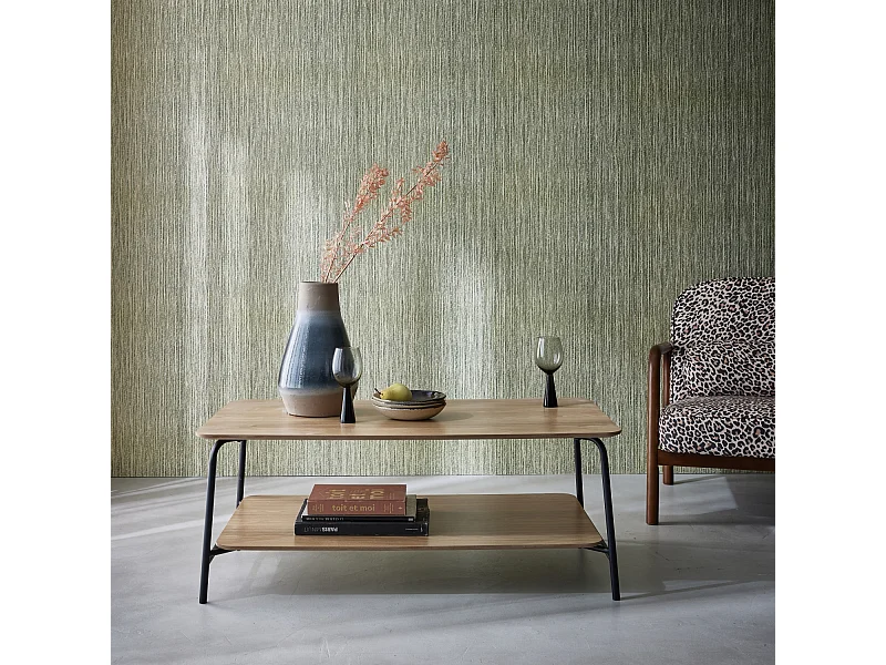 Tavolino in legno e metallo nero 1 ripiano, naturale