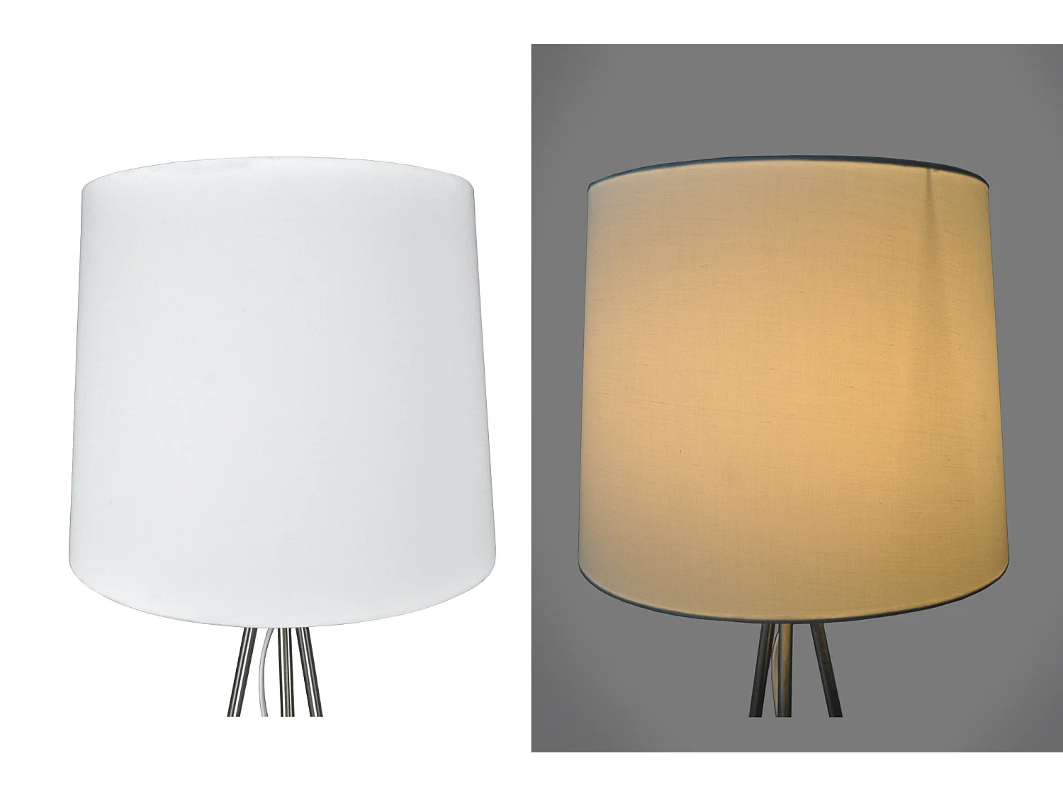 Lampada da terra con treppiede in metallo argentato, piantana mod. Michelle