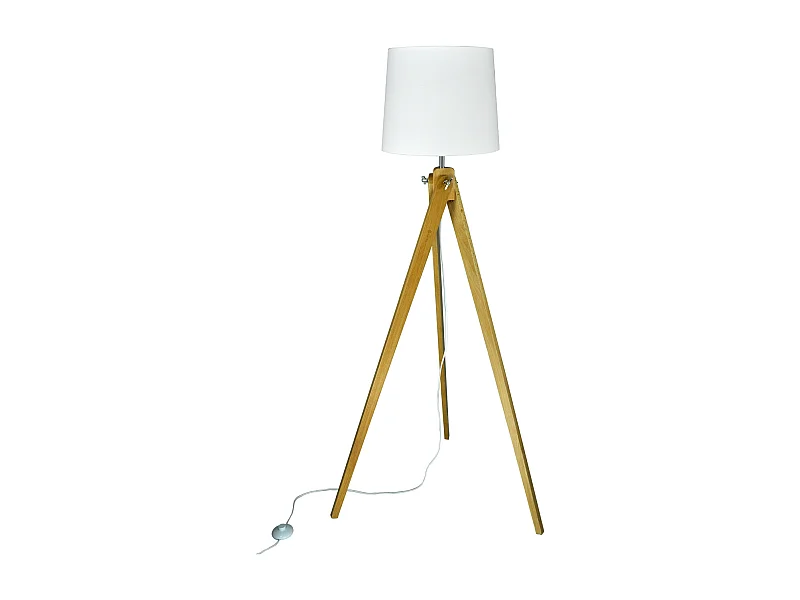 Lampada da terra con treppiede in legno, piantana mod. Aisha