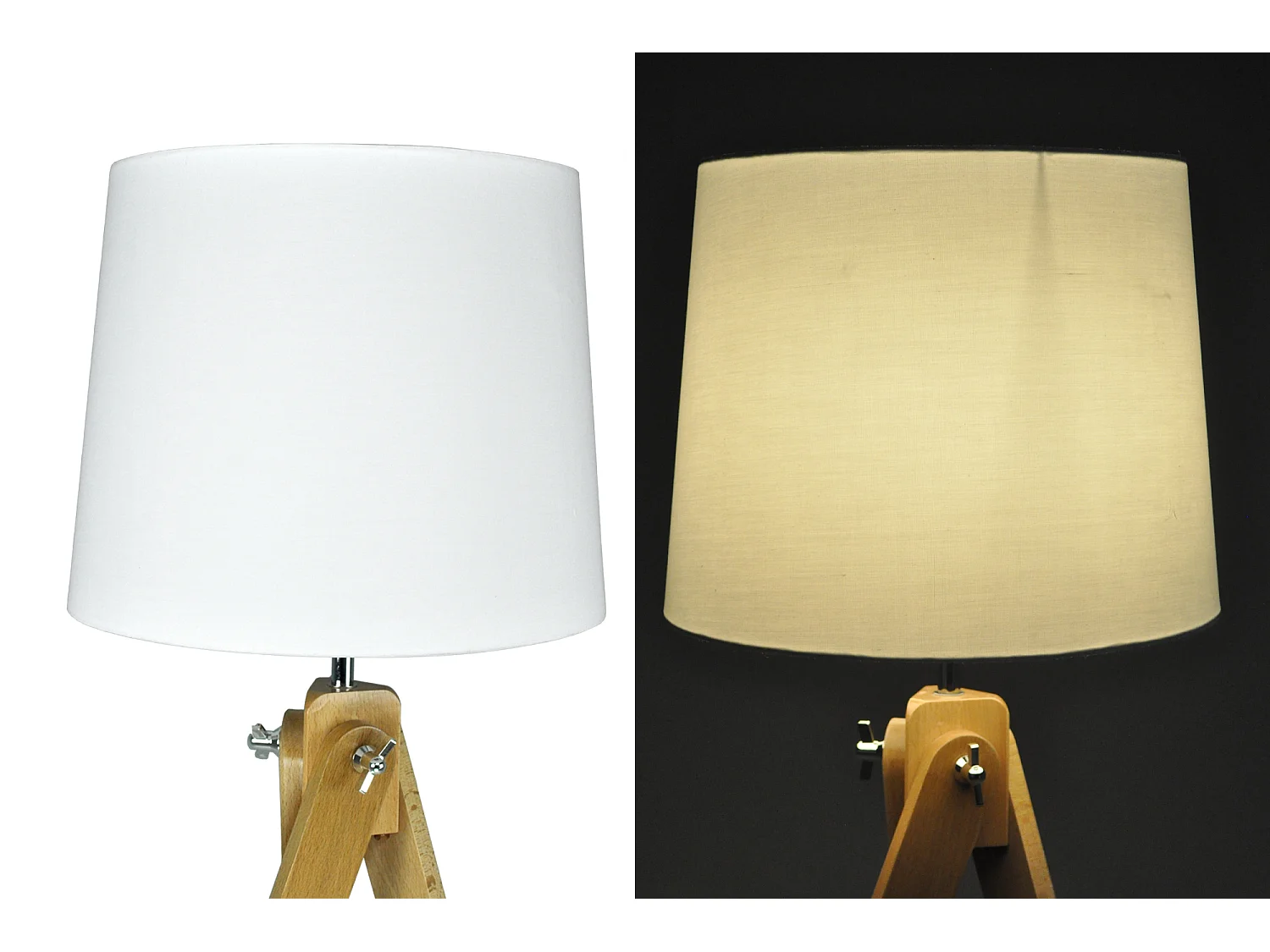 Lampada da terra con treppiede in legno, piantana mod. Aisha