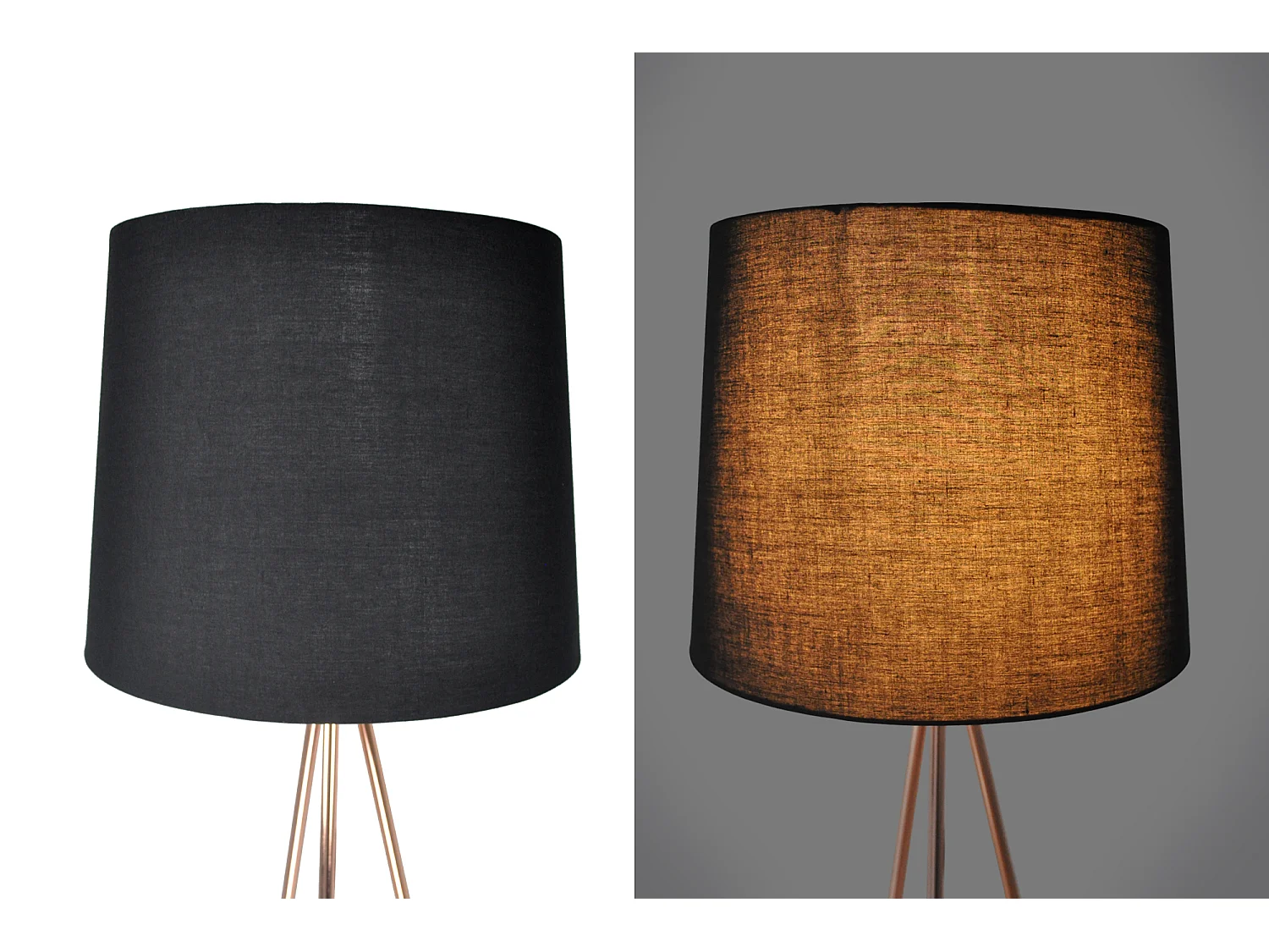 Lampada da terra con treppiede in metallo color oro rosa, piantana mod. Michelle