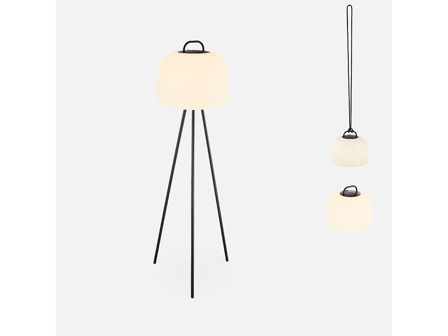 Lampe extérieure LED 3 en 1 – TRIPADA XL– Lampe extérieure en plastique. Ø36cm rechargeable. à suspendre. avec trépied 1m et corde