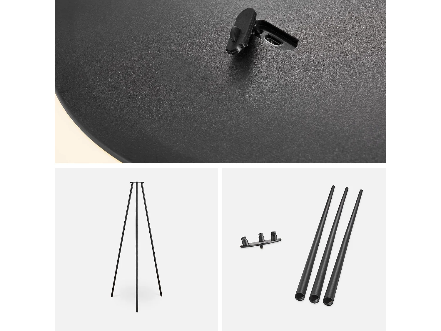 Lampe extérieure LED 3 en 1 – TRIPADA XL– Lampe extérieure en plastique. Ø36cm rechargeable. à suspendre. avec trépied 1m et corde