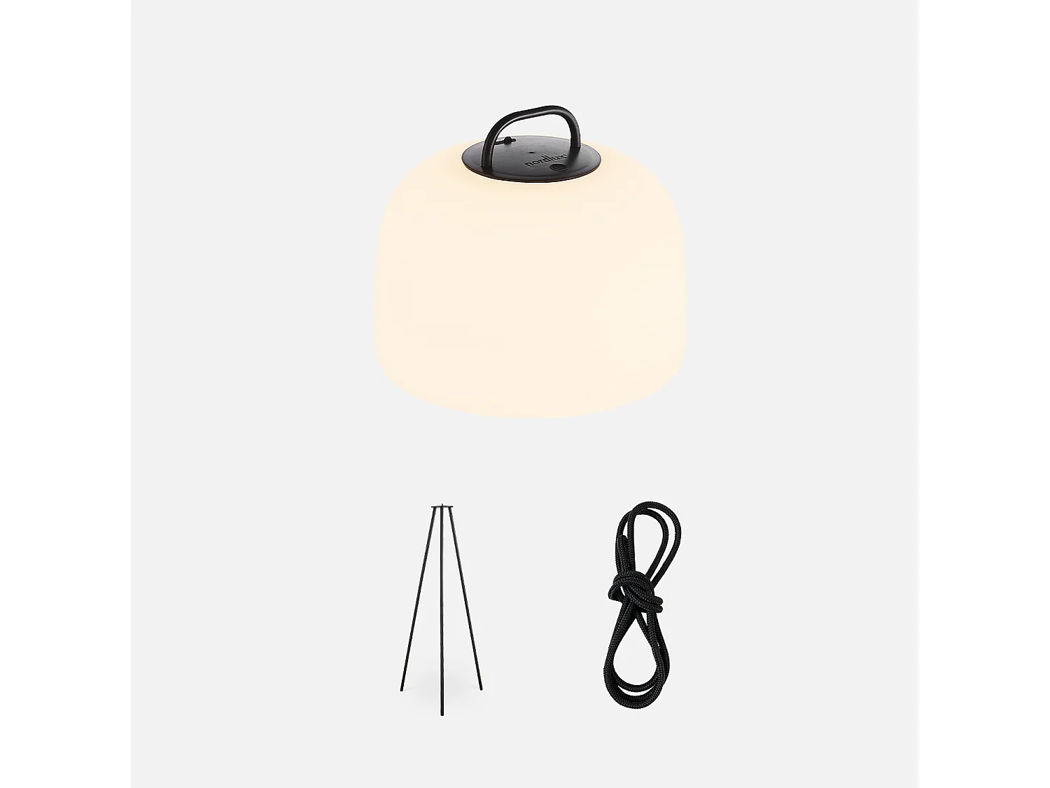 Lampe extérieure LED 3 en 1 – TRIPADA XL– Lampe extérieure en plastique. Ø36cm rechargeable. à suspendre. avec trépied 1m et corde