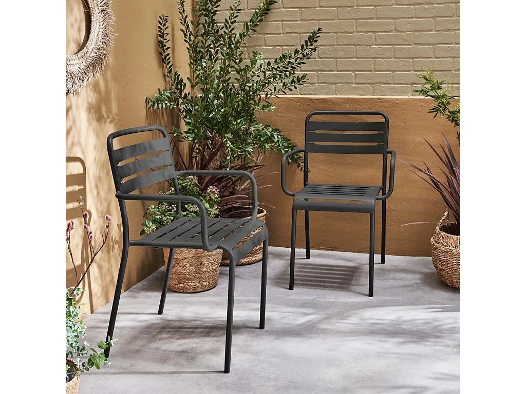 Lot de 2 fauteuils de jardin acier. 2 places. anthracite. Amelia. L50.4 X P53 X H79.5cm
