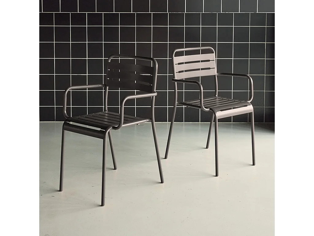 Lot de 2 fauteuils de jardin acier. 2 places. anthracite. Amelia. L50.4 X P53 X H79.5cm