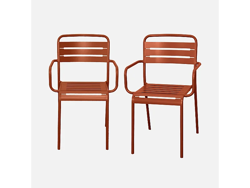 Lot de 2 fauteuils de jardin acier. 2 places. terracotta. Amelia. L50.4 X P53 X H79.5cm